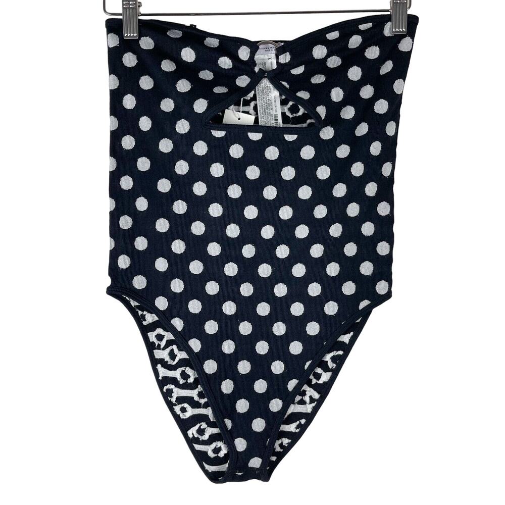 Zara Strapless Bodysuit Womens Medium Large‎ Black White Polka Dot Cut Out NWT